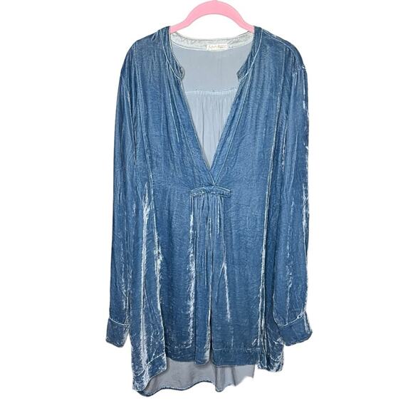 Free People x CP Shades Silk Blend Velvet Tunic Dress Navy Blue Size Large - Picture 1 of 4